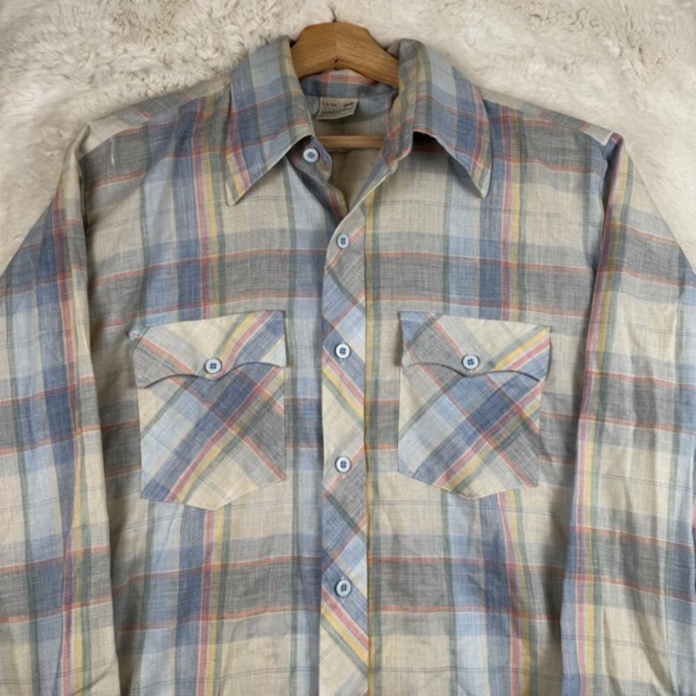 Vintage 70s National Shirt Coast to Coast Button Up Shirt Men's Size Large USA